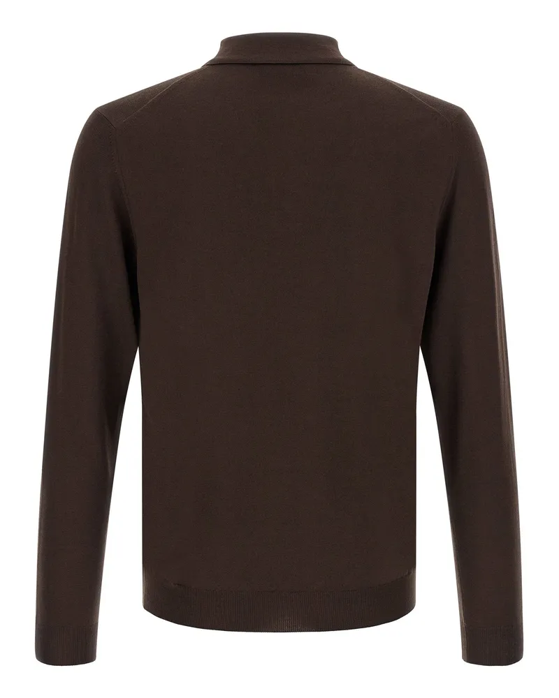Zanone Virgin Wool Blend Polo Shirt — Brown Brown