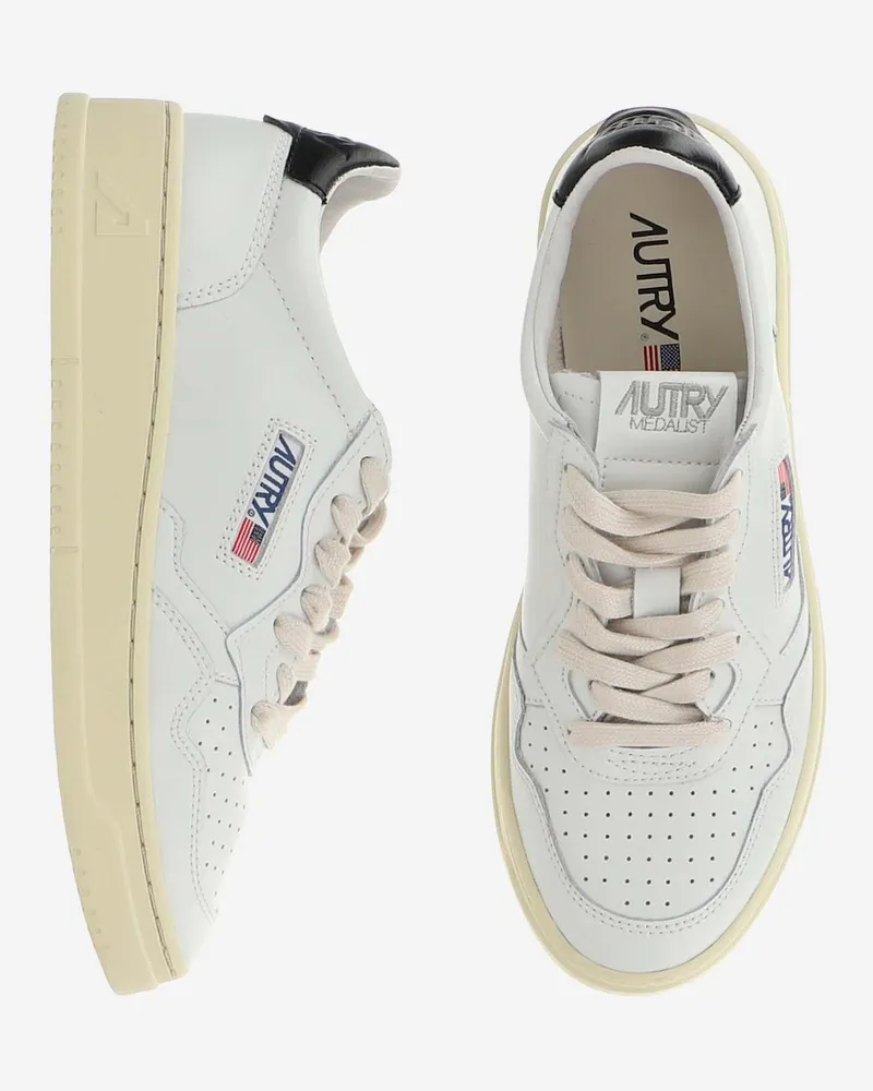 AUTRY Women's Sneakers Medalist Low Black Leather Trainers White