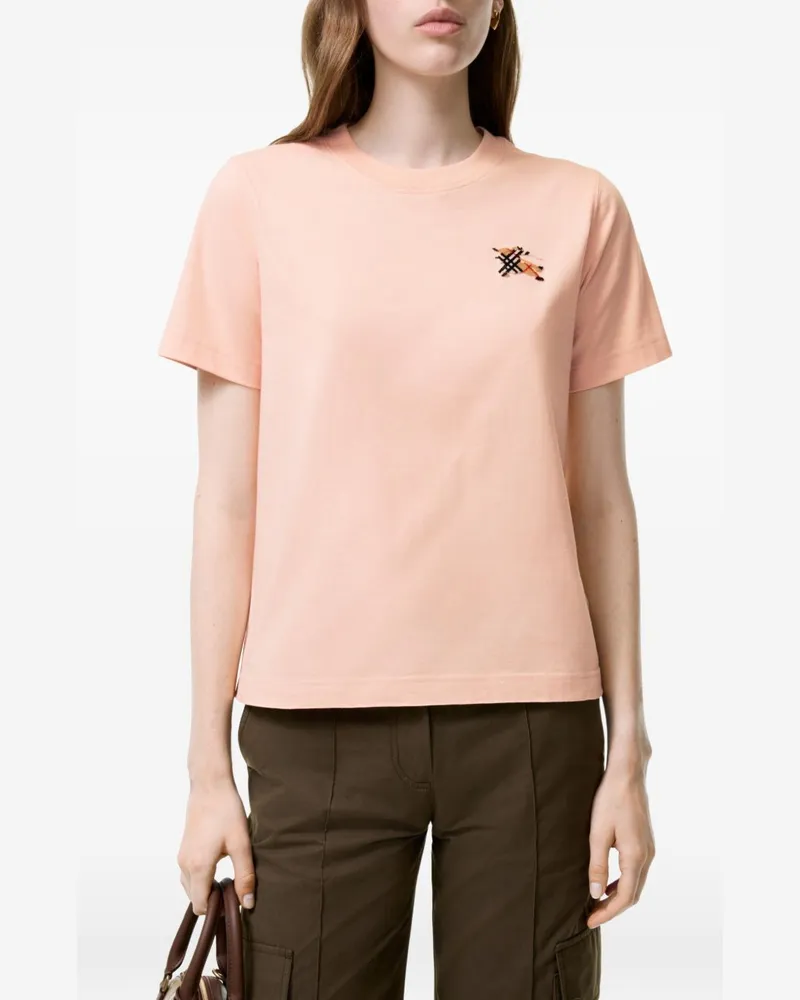 Burberry Logo-Embroidered Cotton T-Shirt — Pink Pink