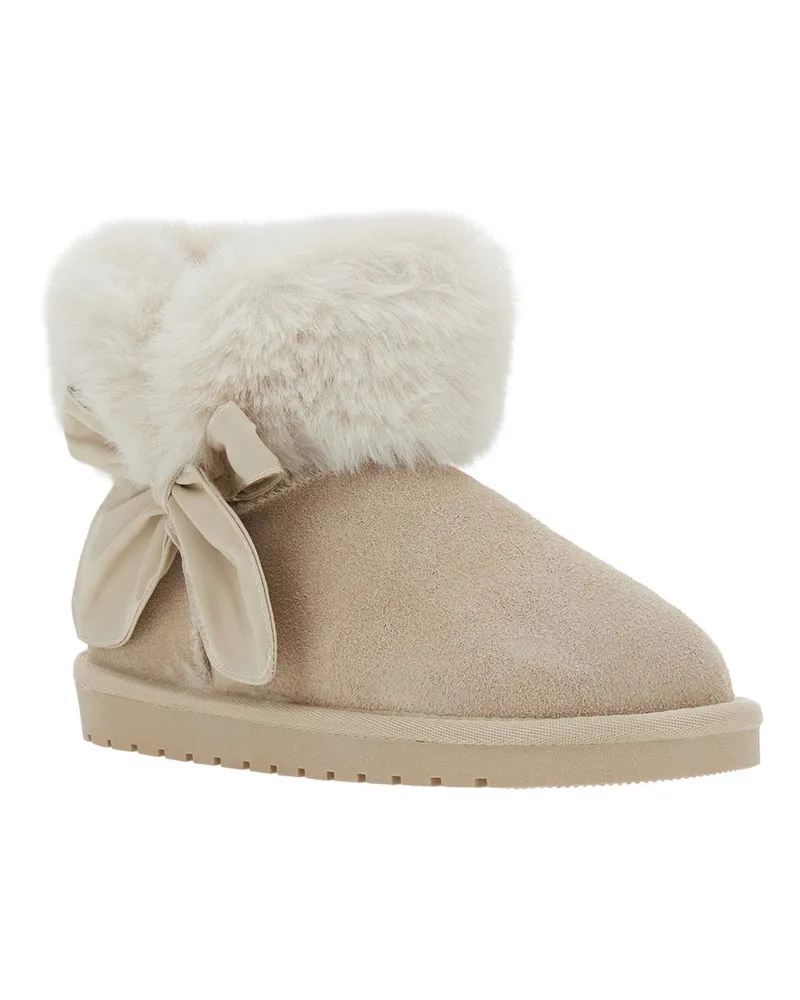 Monnalisa Girls' Ankle Boots With Bow Beige Suede Leather Beige