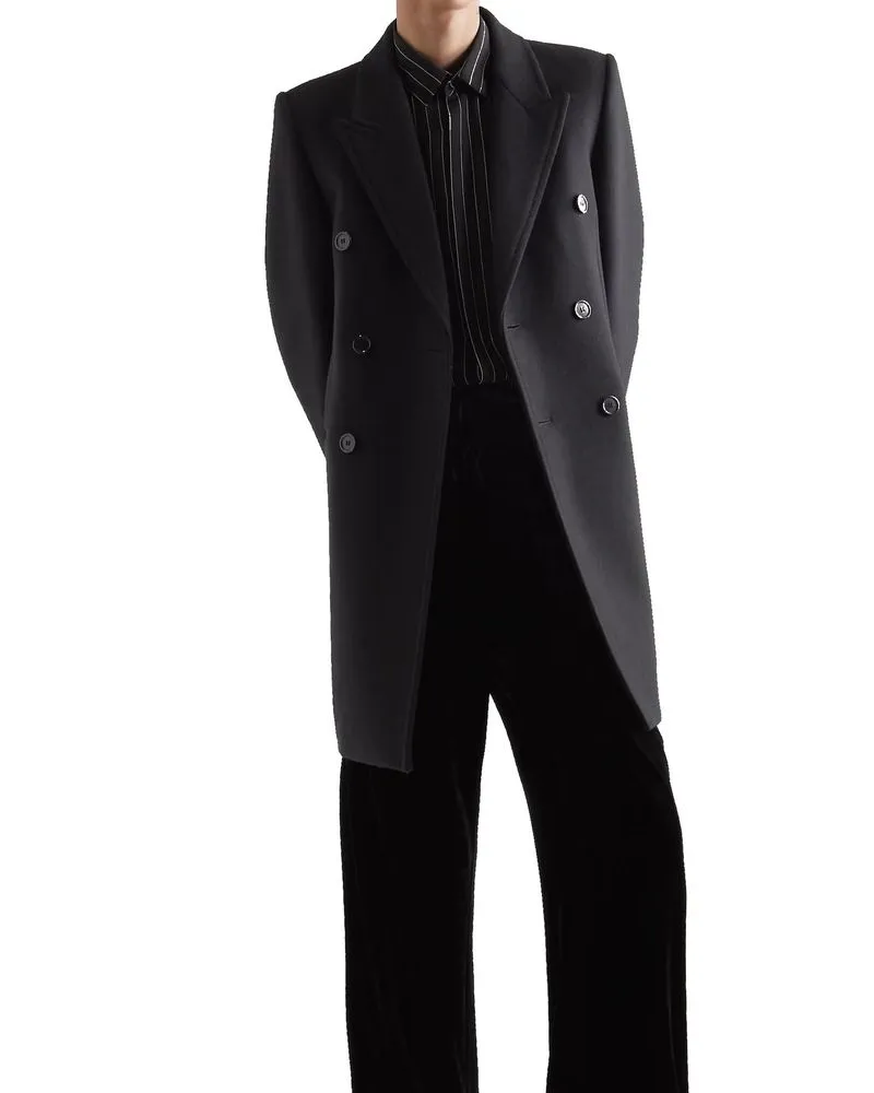Saint Laurent Men's Black Wool Coat Clothing Black
