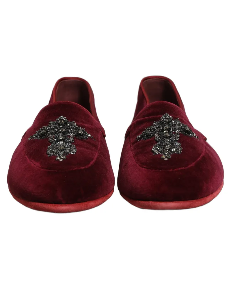 Dolce & Gabbana Red Suede Embellished Men Dress Loafers Shoes Leather Red