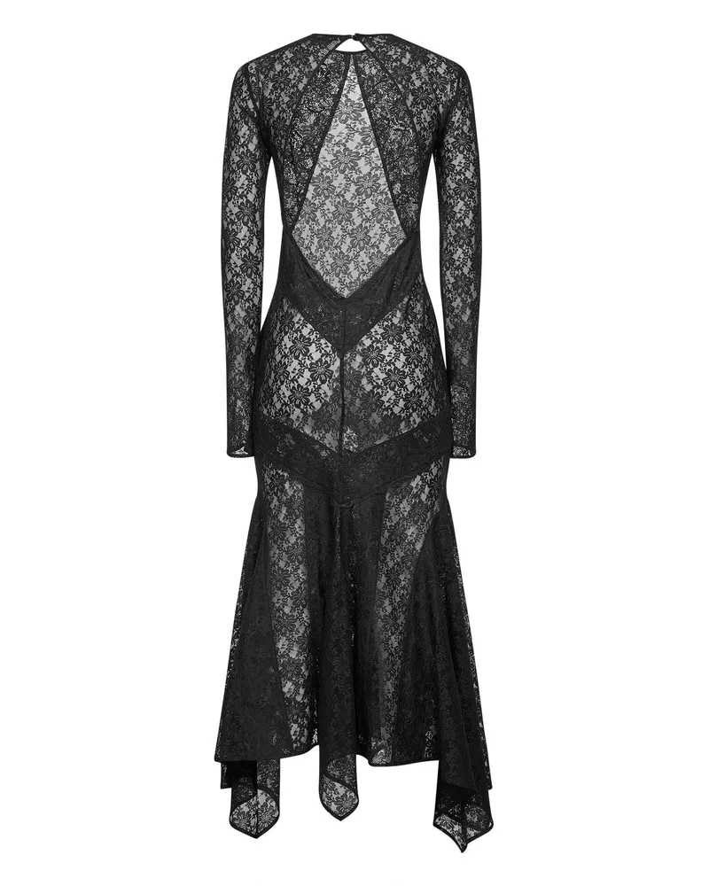 ATTICO Women's Black Stretch Lace Asymmetric Midi Dress Polyamide Black