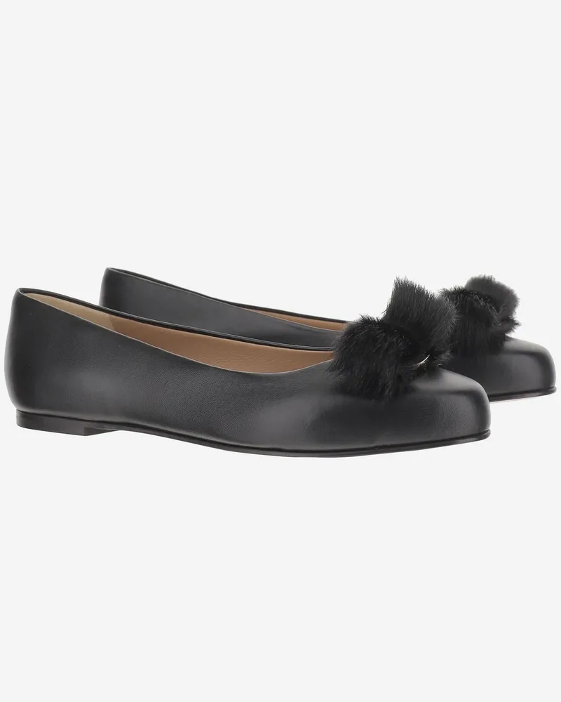 Ferragamo Women's Ballet Flats Leather Black Ballerina Shoes Black