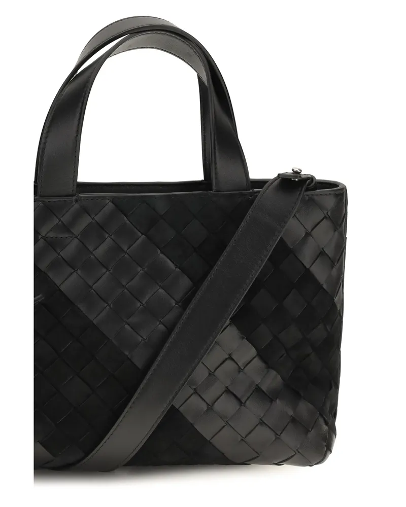 Bottega Veneta Intrecciato Lambskin Leather Shoulder Bag — Black Black