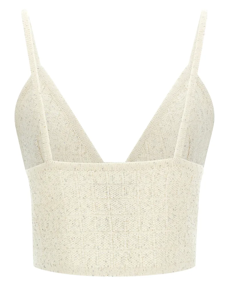 Alessandra Rich Micro-Sequin Knit Tank Top — Cream Cream