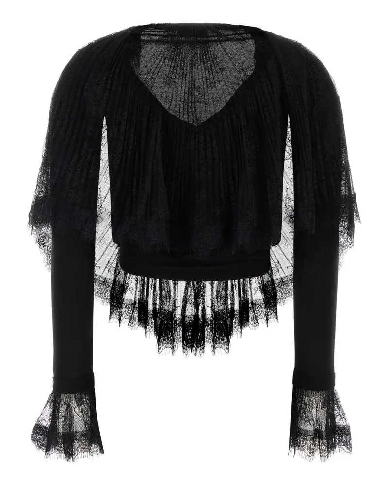 Blumarine Lace-Trimmed Virgin Wool Sweater — Black Black