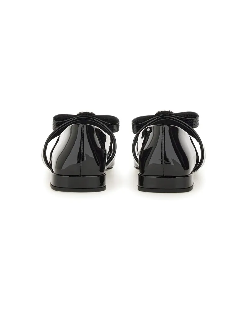 Versace Patent Leather with Ribbon Detail Flat — Black Black