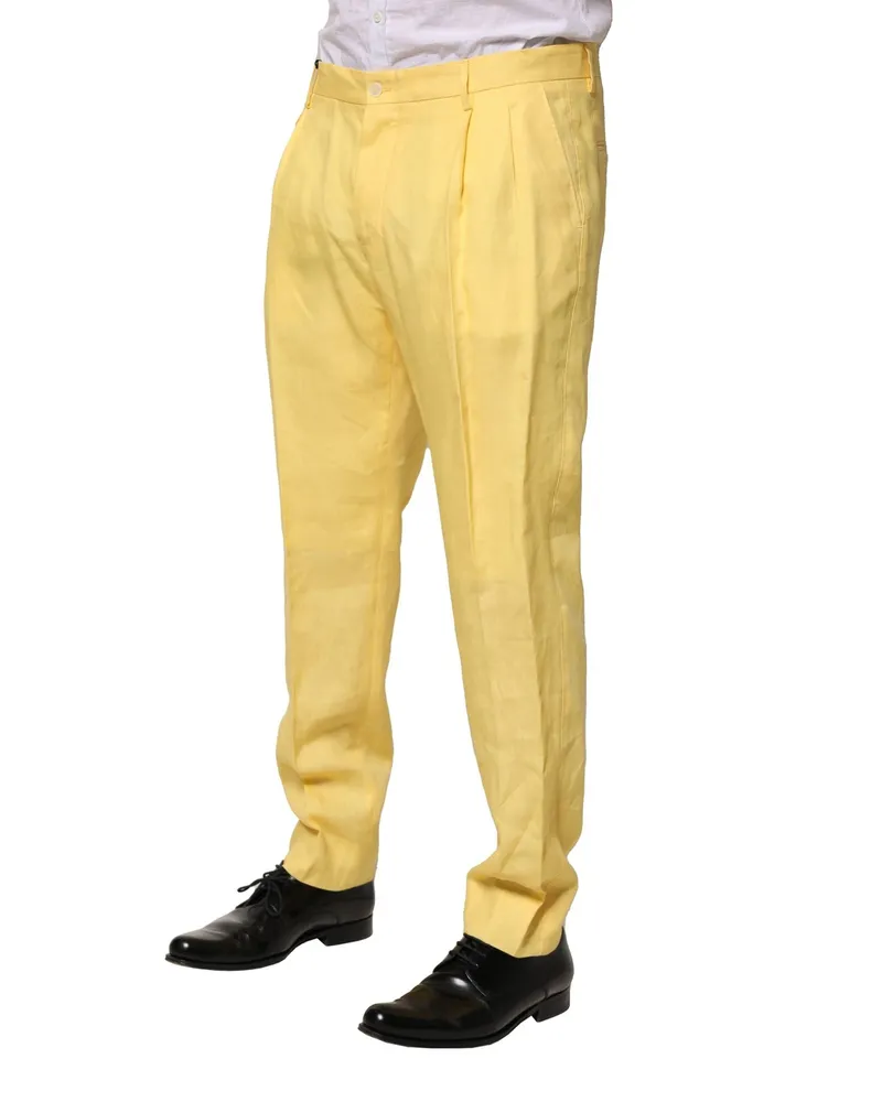 Dolce & Gabbana Yellow Flax Tapered Dress Men Pants Yellow