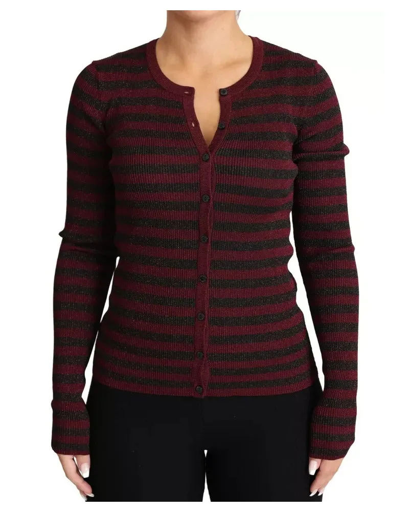 Dolce & Gabbana Black Red Striped Womens Cardigan Sweater And Viscose Polyester Clothing Red
