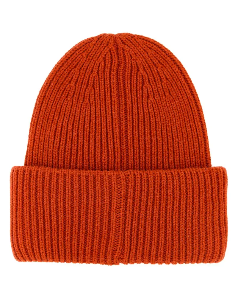 Moncler Men's Orange Wool Blend Beanie Hat 341 Cappelli Orange