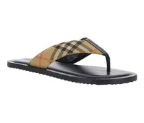 Check-Print Tech Fabric Flip-Flops — Beige