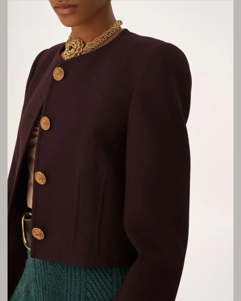 Chloé Gold-Button Wool Jacket — Purple Purple