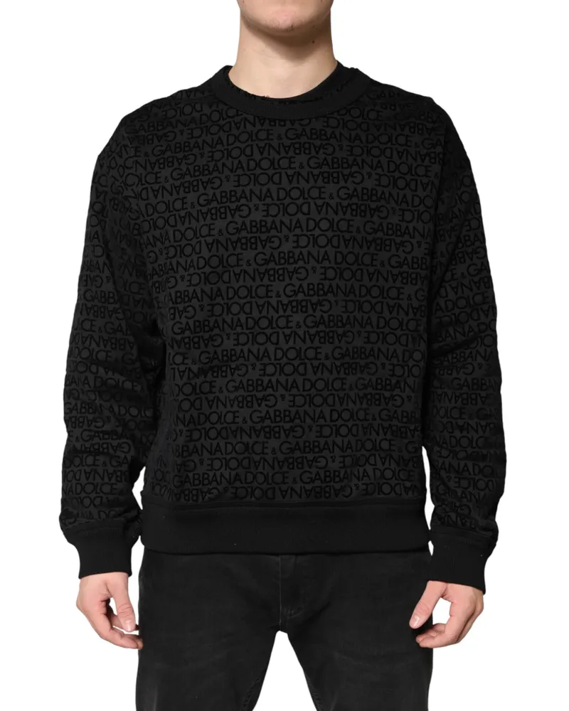 Dolce & Gabbana Men Black Monogram Crew Neck Sweatshirt Sweater Clothing Black
