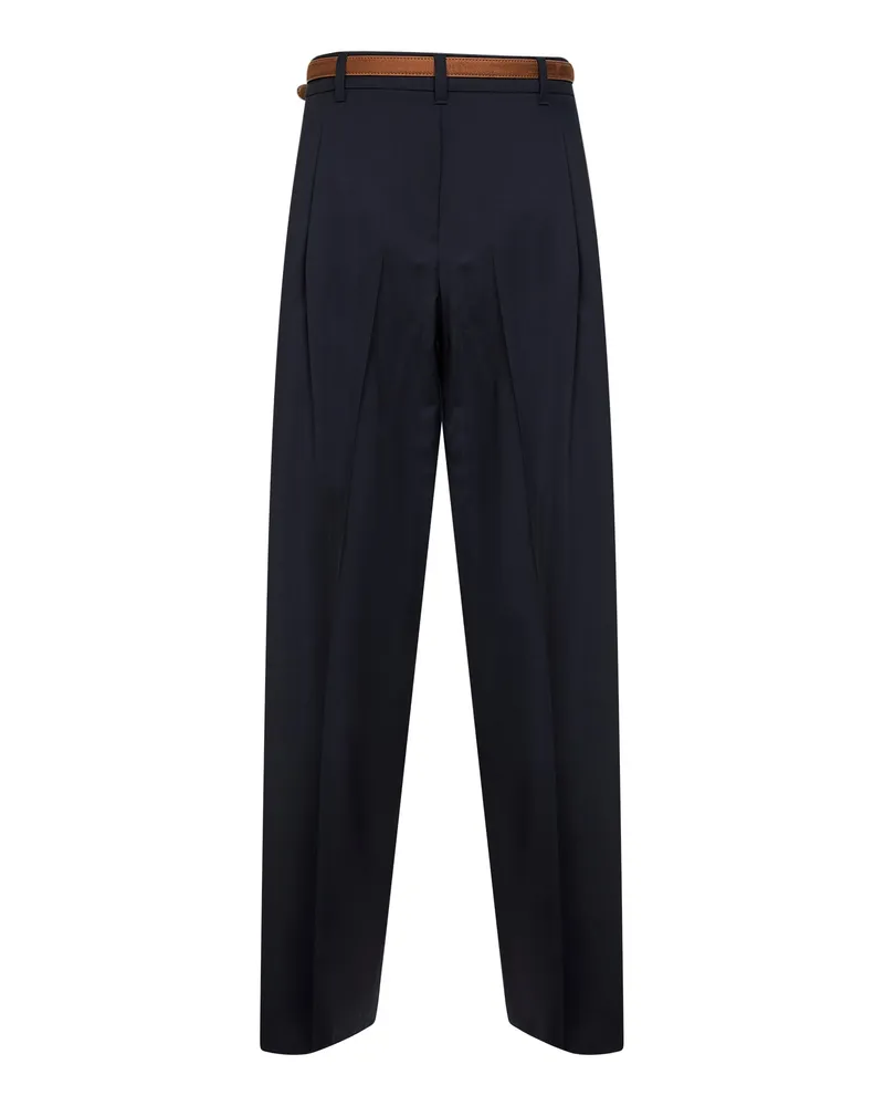 Max Mara Women's Blue Stretch Wool Canvas Fluid Trousers Virgin Blue