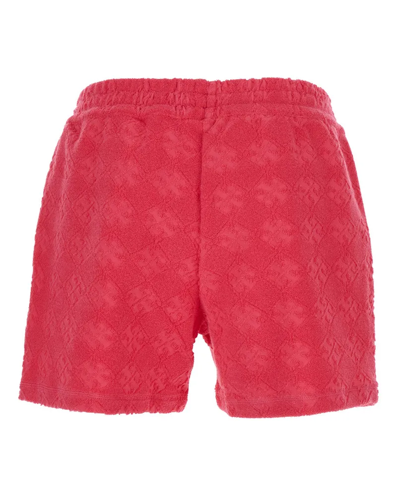 Tory Burch Women's Pink Shorts With Elastic Waist And Logo Embroidery Cotton Pink