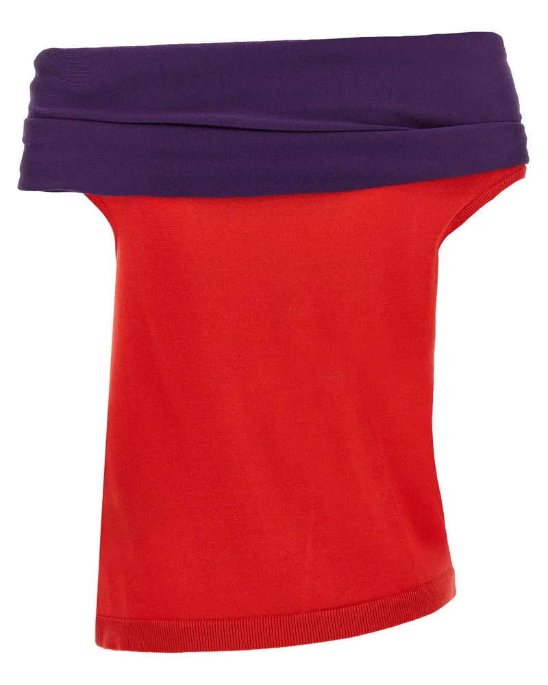 J.W.Anderson Off-Shoulder Merino Wool Tank Top — Red Red
