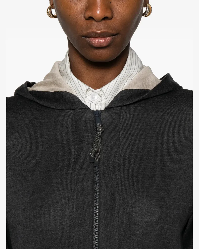 Brunello Cucinelli Women's Hooded Zip Sweater Ss26 W Charcoal