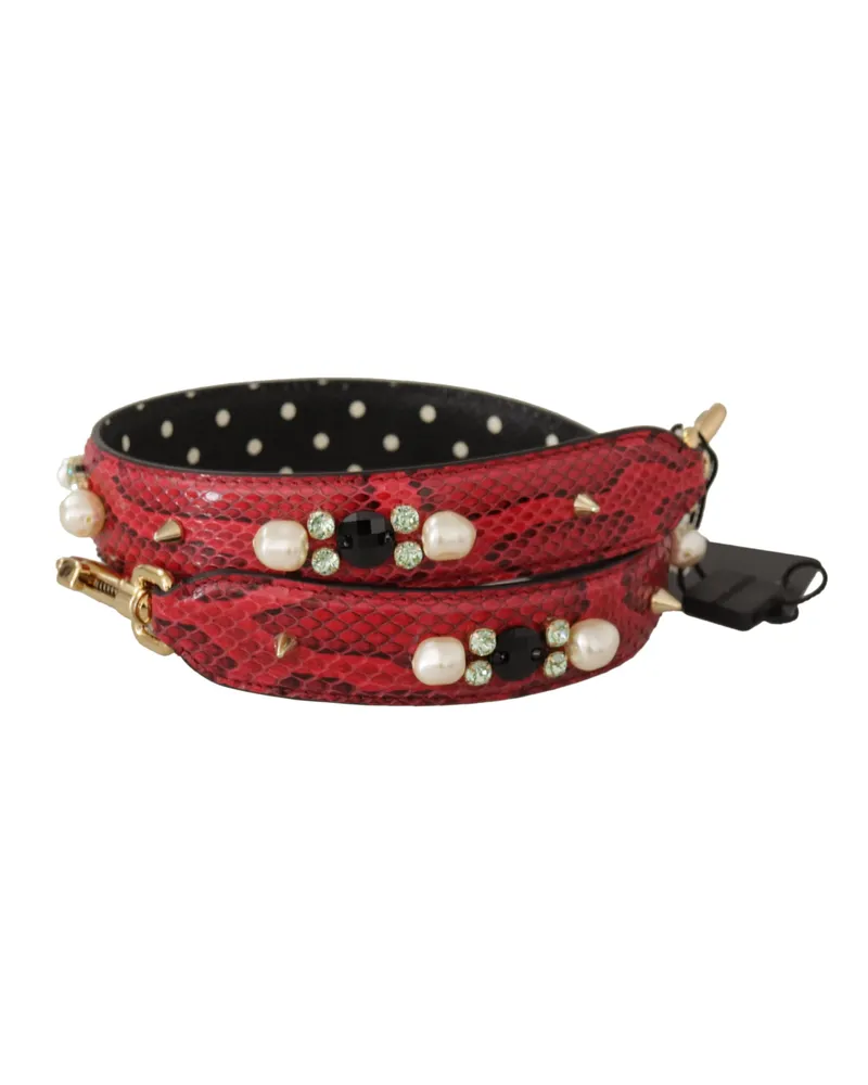 Dolce & Gabbana Women's Red Python Leather Crystals Reversible Shoulder Strap Bag Red