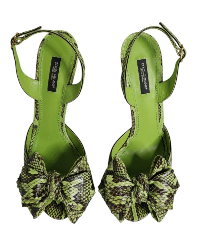 Dolce & Gabbana Women's Green Python Leather Heels Sandals Shoes Green