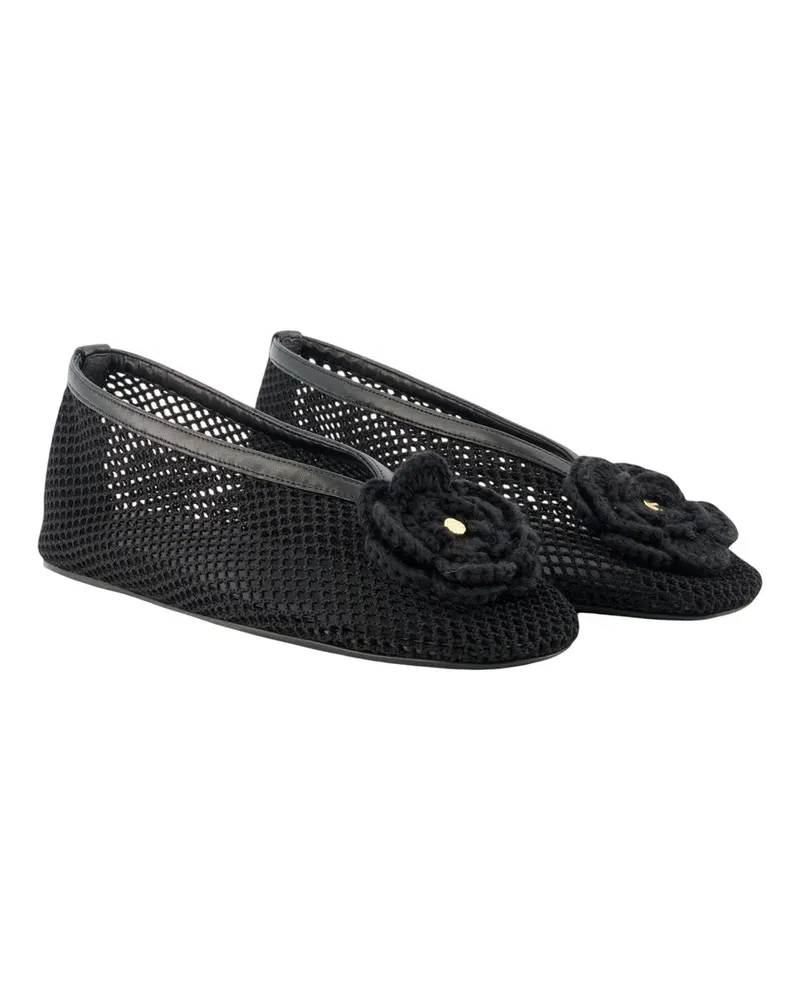 Ganni Women's Jenny Flower Ballerinas -  Synthetic Black Shoes Flat-Shoes Black