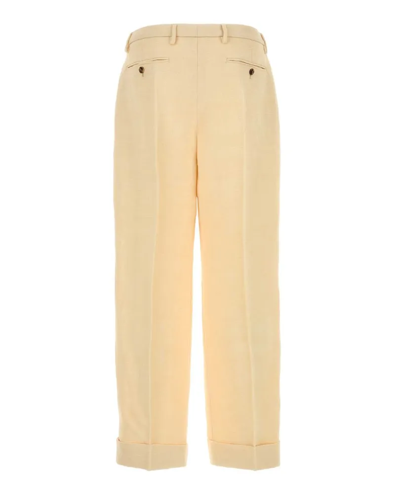 Valentino Garavani Men's Cream Jute Blend Pant Burro Exterior: Viscose Silk Pantaloni Trousers Beige