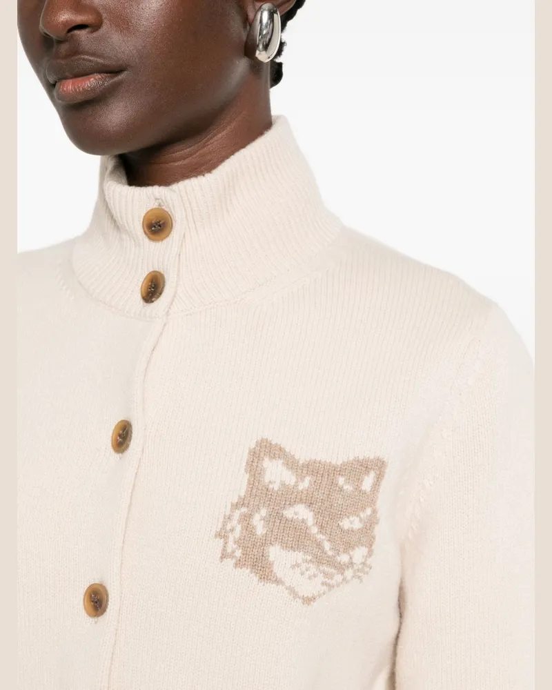 Kitsuné Fox Head Wool Cardigan — Beige Beige