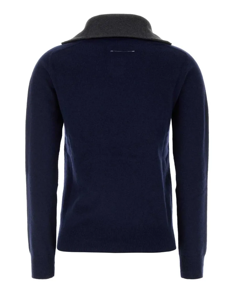 Maison Margiela Wool Blend Quarter-Zip Sweater — Navy Navy