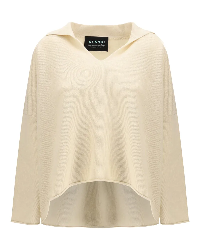 Alanui Women Sweater With Polo Collar Off White Cashmere (capra Hircus White