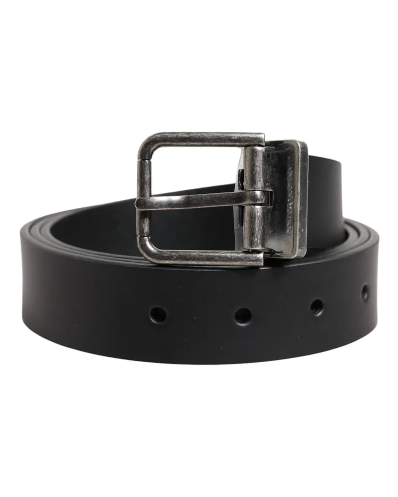 Dolce & Gabbana Men's Black Classic Leather Metal Buckle Belt Black