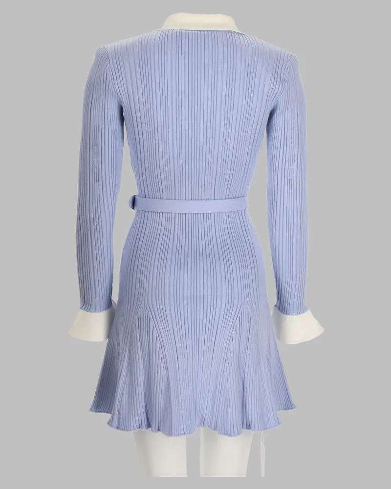 Self-Portrait Ribbed Knit Mini Dress — Blue Blue