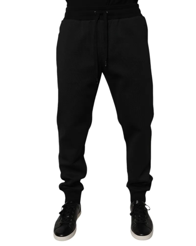 Dolce & Gabbana Black Polyester Men Jogger Sweatpants Pants Cotton Nylon Black