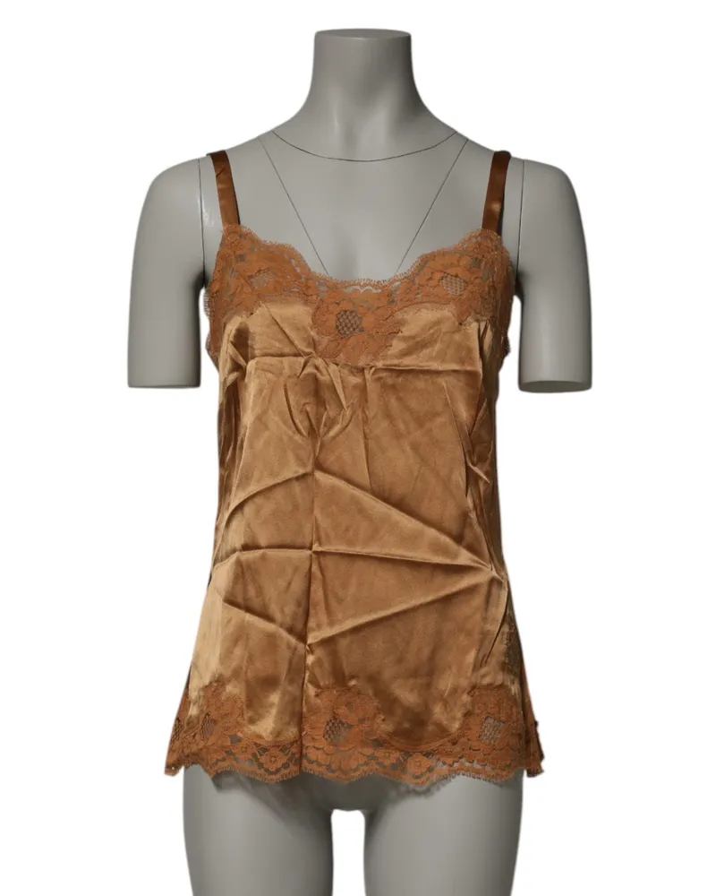 Dolce & Gabbana Women's Brown Floral Lace Tank Lingerie Sleepwear Underwear Silk Cotton Elastane Nylon Clothing Brown
