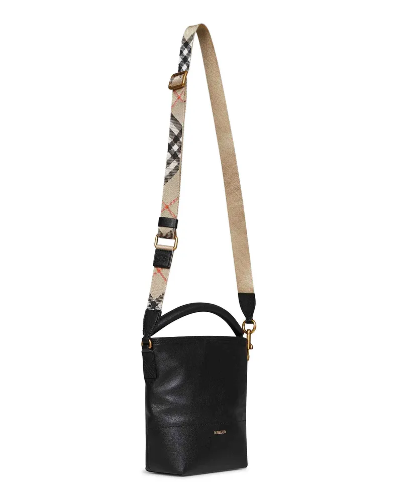 Burberry Women's Bucket Bag Mini B Clip Black Calf Grain Leather Handbags Hand Black