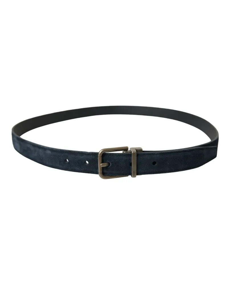 Dolce & Gabbana Men's Blue Suede Leather Gold Metal Buckle Belt Calf (suede Blue