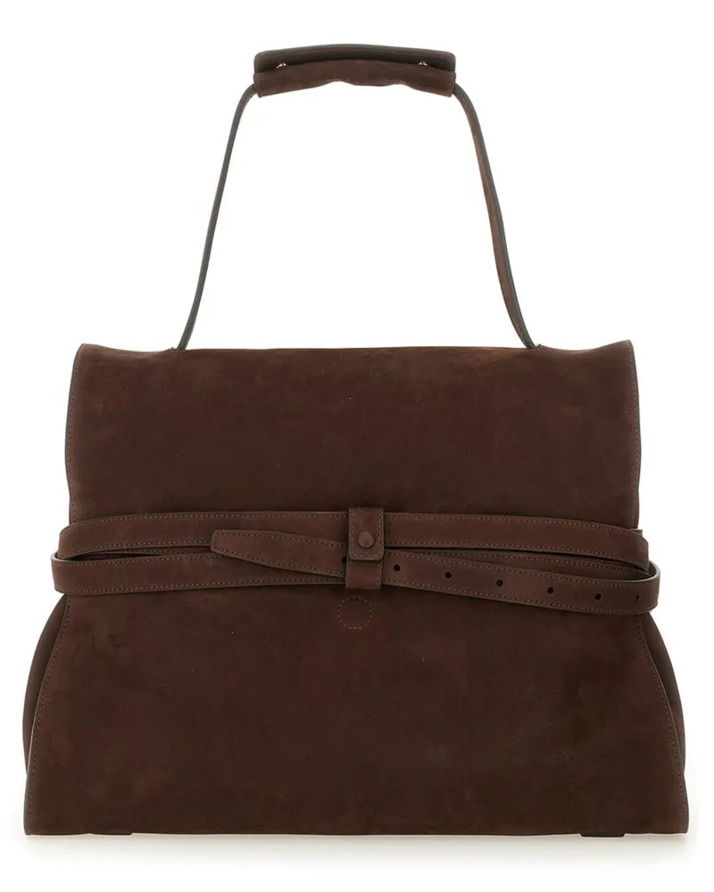 Moschino Women's Tie Me Medium Bag Brown Calf Leather Shoulder Brown