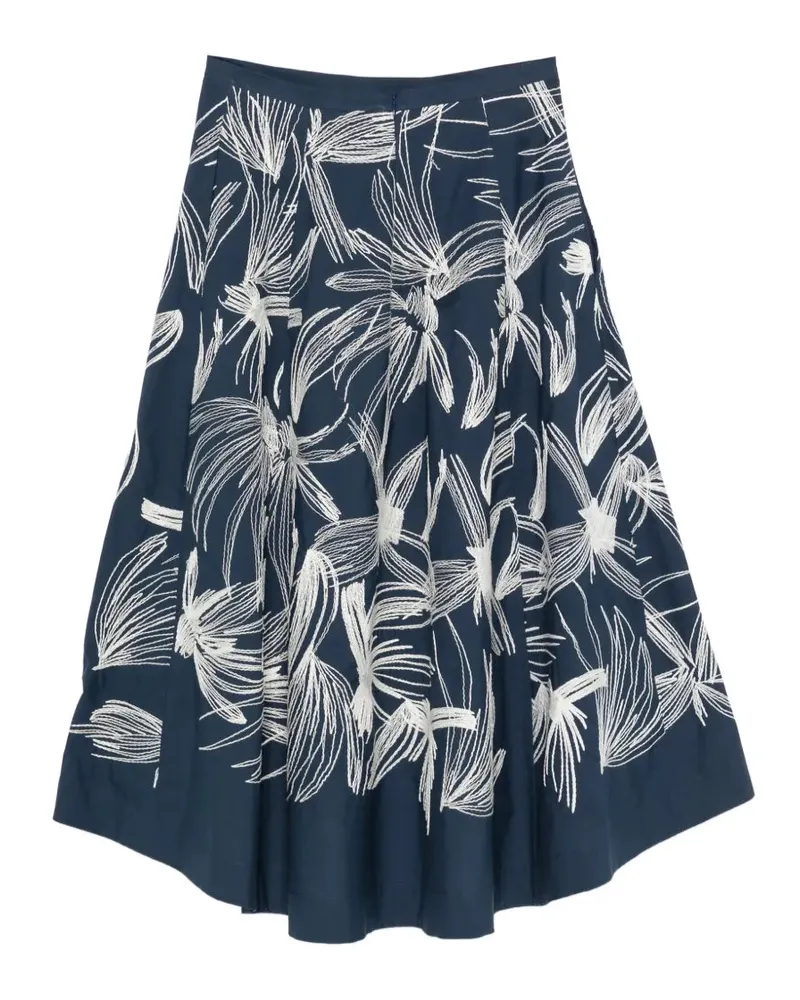 Kiton Women's Floral-Embroidered Asymmetric Skirt Ss26 W Navy
