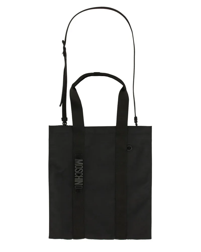 Moschino Men's Tote Bag With Logo Black Polyester Viscose Handbags Hand Black