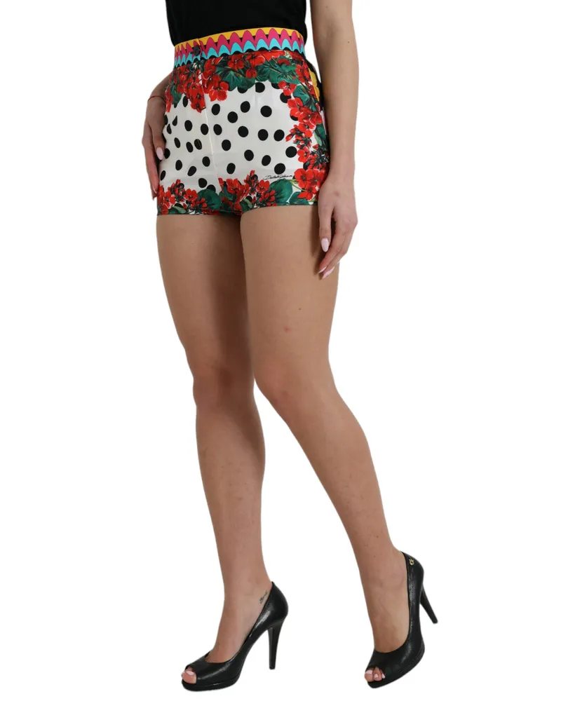 Dolce & Gabbana Women's Multicolor Floral Polka Dot Hot Pants Shorts Silk Multicolor