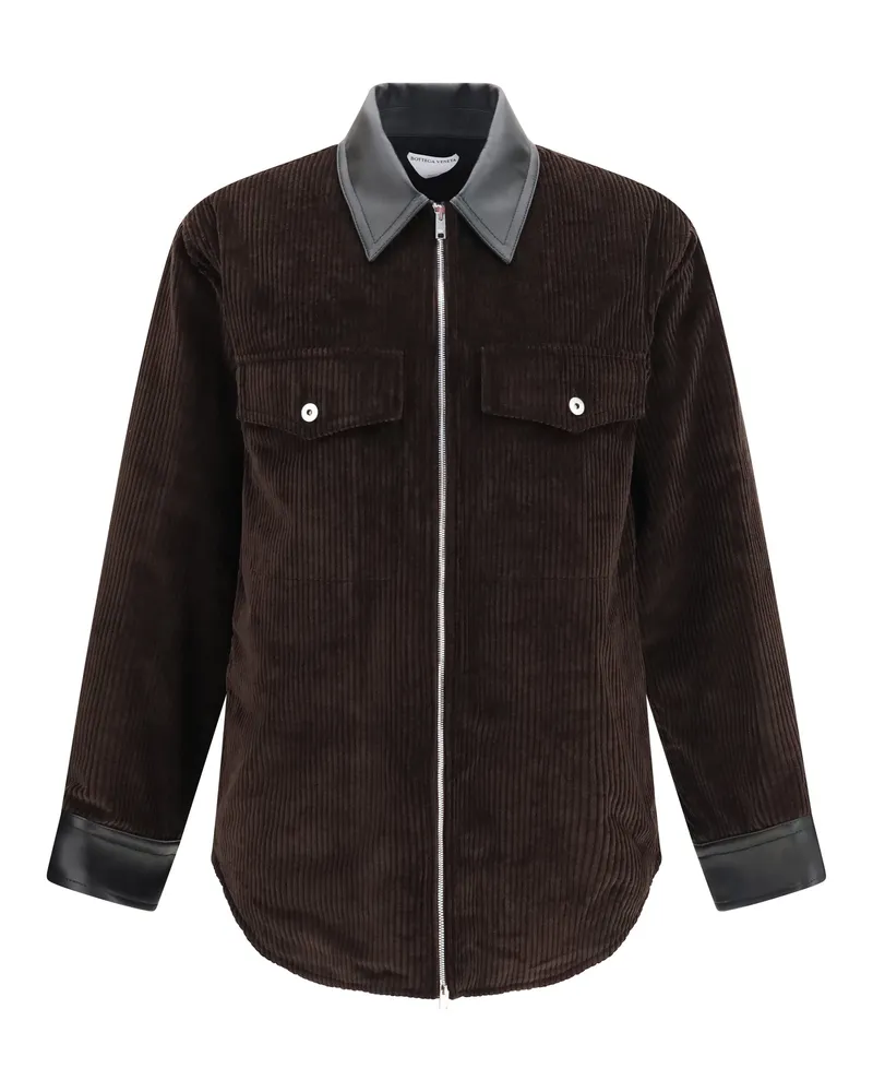 Bottega Veneta Corduroy with Leather Collar Jacket — Brown Brown