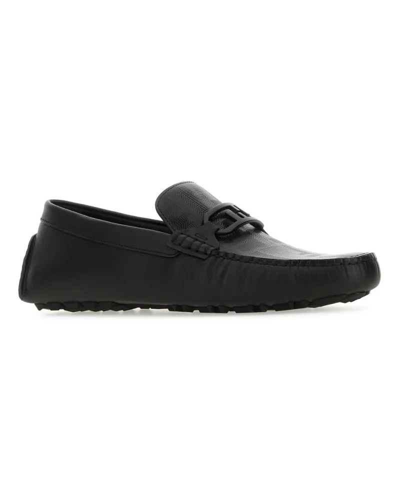 Fendi Men's Black Leather Diver O Lock Loafers Blk Mocassini Black