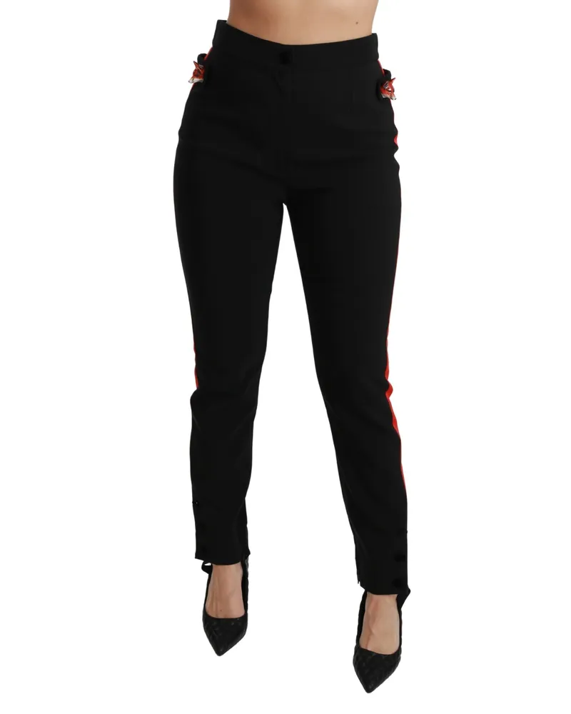 Dolce & Gabbana Women's Black Skinny Stretch Fox Head Cotton Pants Black