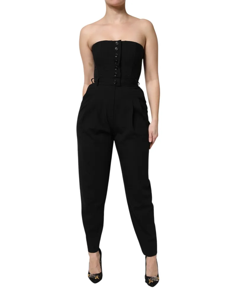 Dolce & Gabbana Women's Black Wool Strapless Romper Jumpsuit Dress Virgin Elastane Black