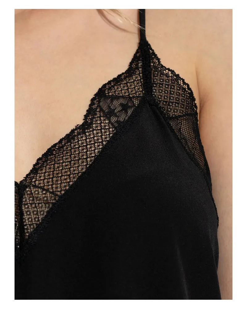 Zadig & Voltaire Lace-Trimmed Silk Tank Top — Black Black
