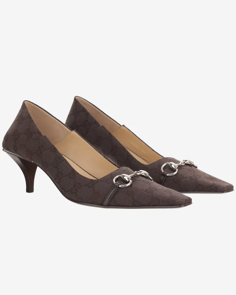 Gucci Women's Mid-Heel Pumps Vittoria Choco Brown Brown-Dark Polyester Brown/dark Brown