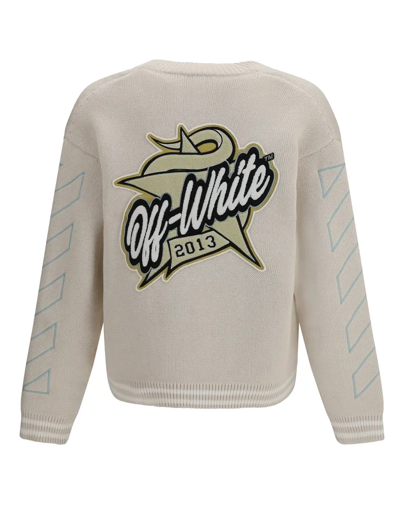 OFF-WHITE Men's Cardigan Star Logo Diagonal Cream Cotton Sweater Cream