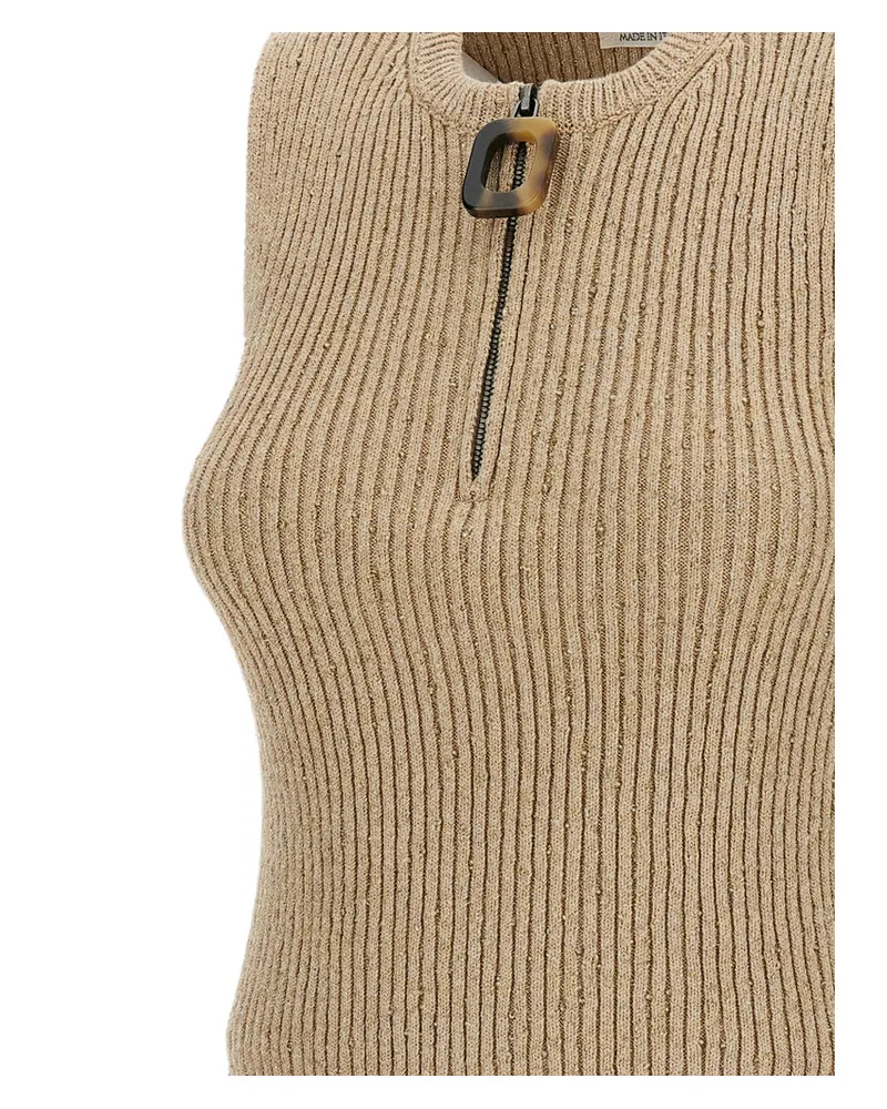 J.W.Anderson Ribbed Knit Quarter-Zip Sleeveless Top — Beige Beige