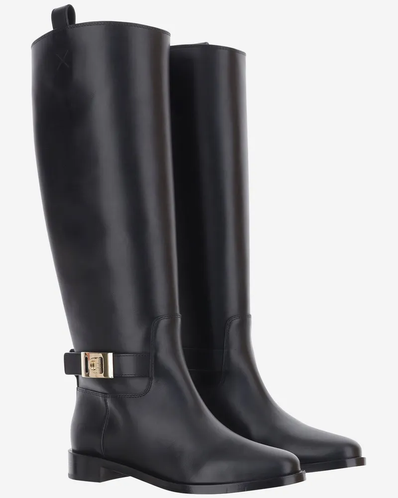Ferragamo Women's Zakia Leather Boots Black Black