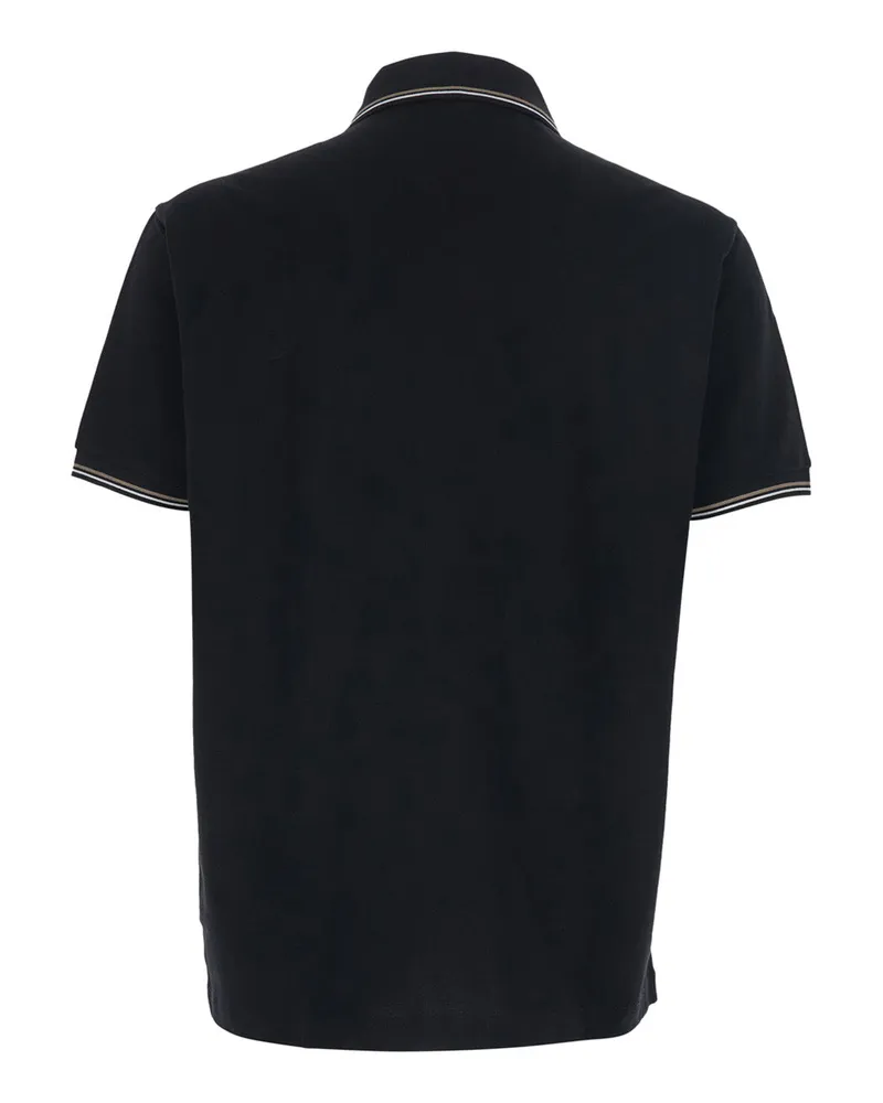 Emporio Armani Classic Bicolor-Collar Cotton Polo Shirt — Black 