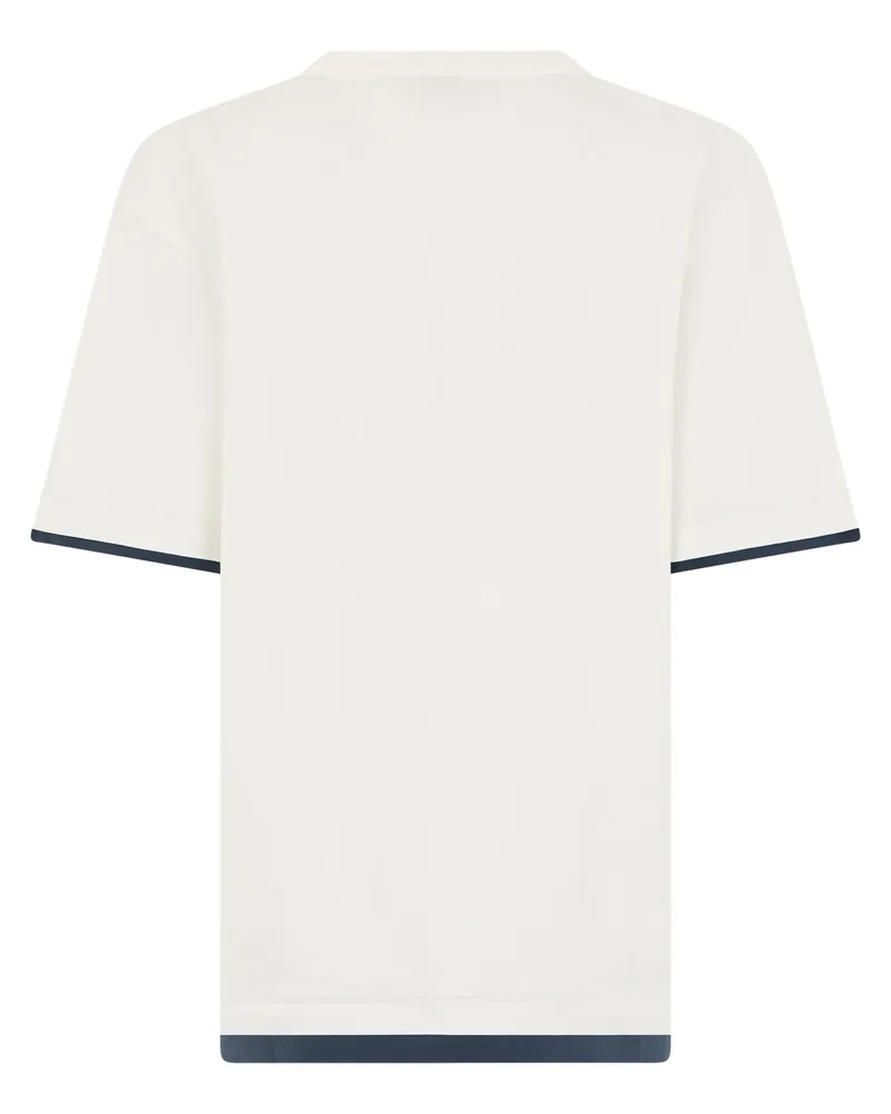 Fendi Contrast-Trim Cotton T-Shirt — Ivory 